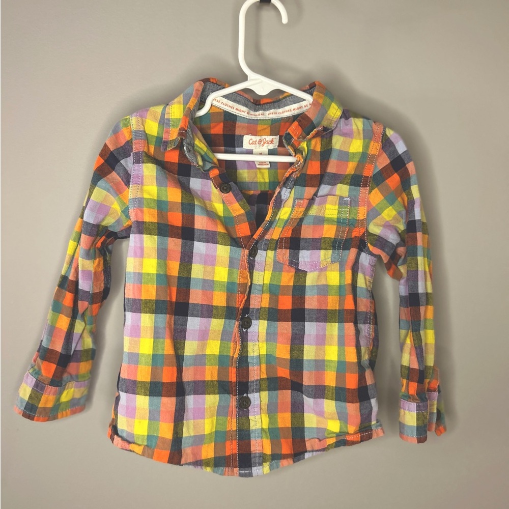 3t colorful plaid button up shirt.